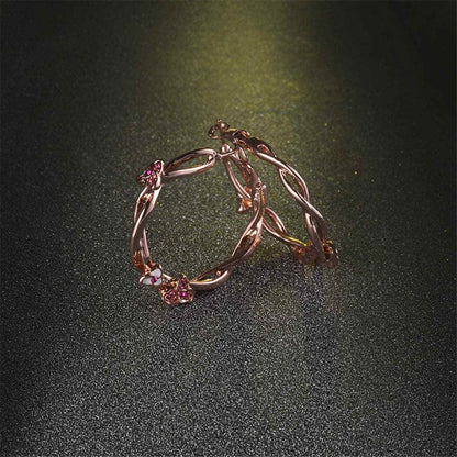 Crystal & Rose Goldtone Floral Hoop Earrings