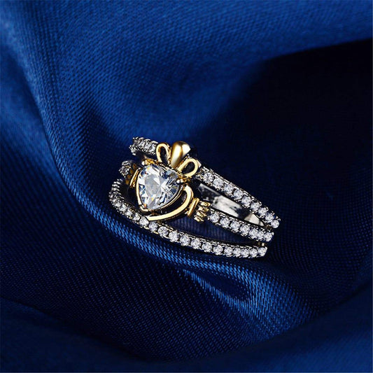 Cubic Zirconia & Two-Tone Heart Ring