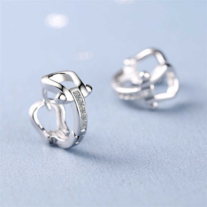 Cubic Zirconia & Silvertone Vachette Clasp Huggie Earrings