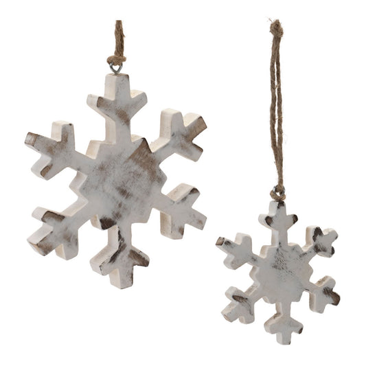 Melrose International White Washed Wood Snowflake Ornament (Set of 12)