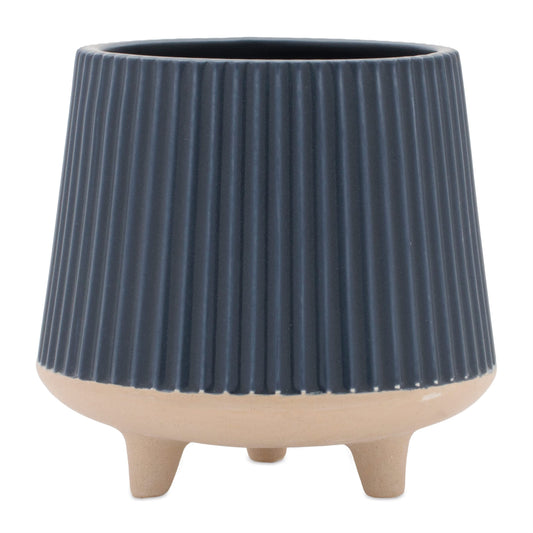 Melrose International Ceramic Ribbed Footed Planter (Set of 2)