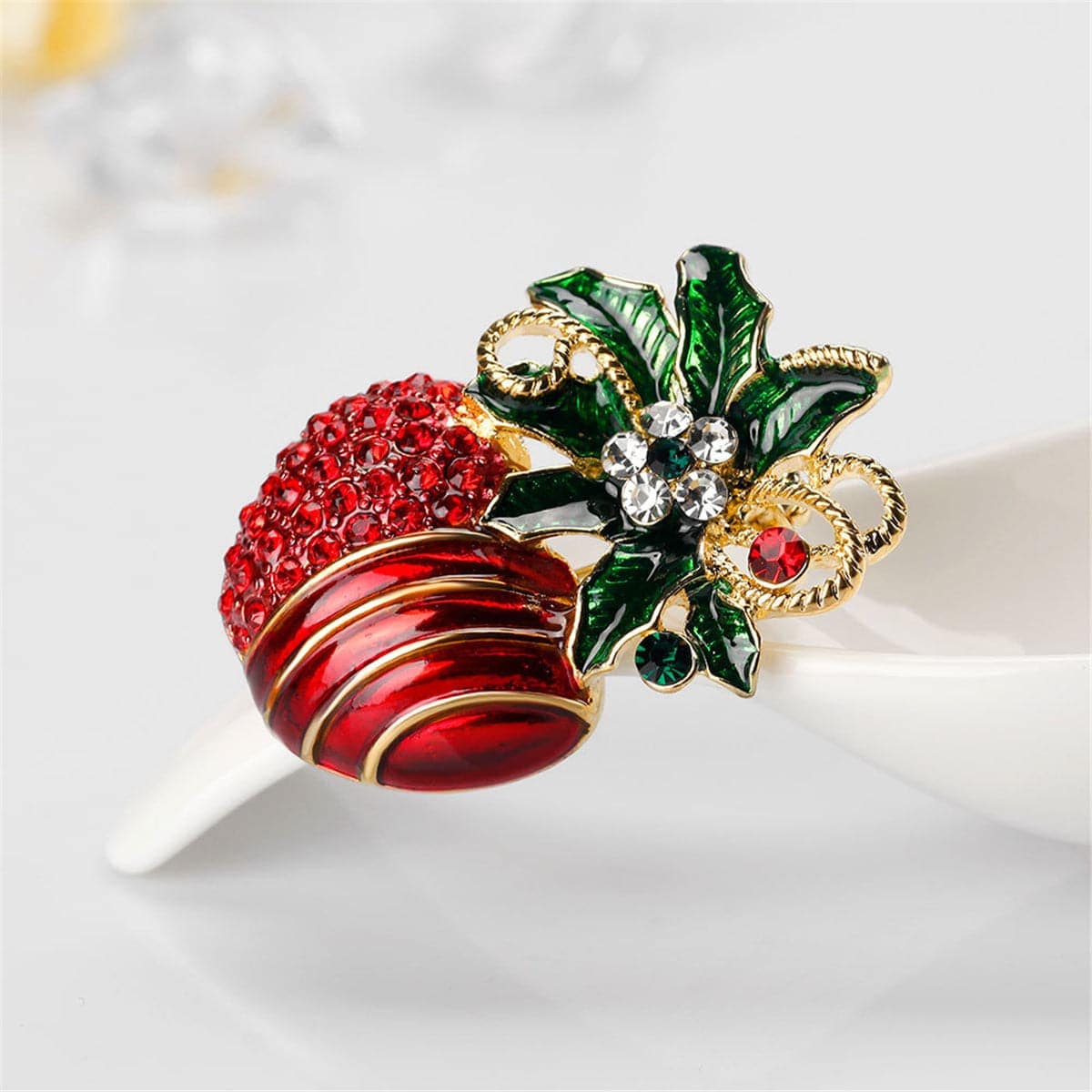 Cubic Zirconia & Goldtone Botany Apple Brooch