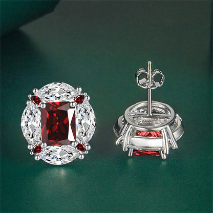 Red Radiant & Marquise Crystal Silvertone Oval Stud Earrings