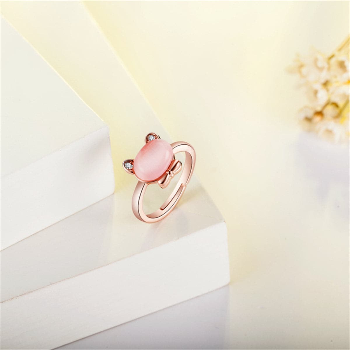 Pink Crystal & Cubic Zirconia Kitty Ring