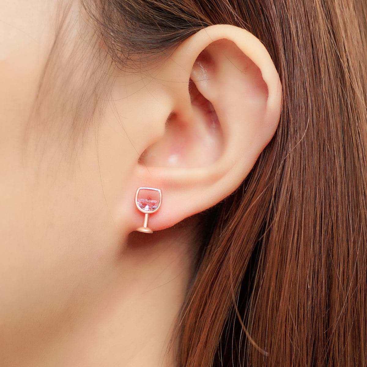 Pink Crystal & Rose Goldtone Wine Glass Stud Earrings