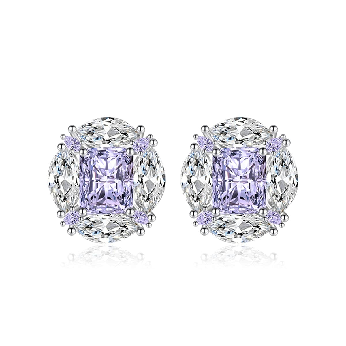 Purple Radiant & Marquise Crystal Silvertone Oval Stud Earrings
