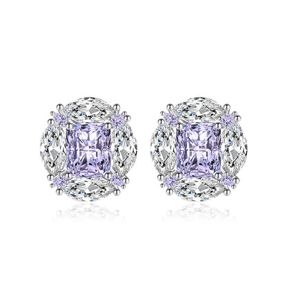 Purple Radiant & Marquise Crystal Silvertone Oval Stud Earrings