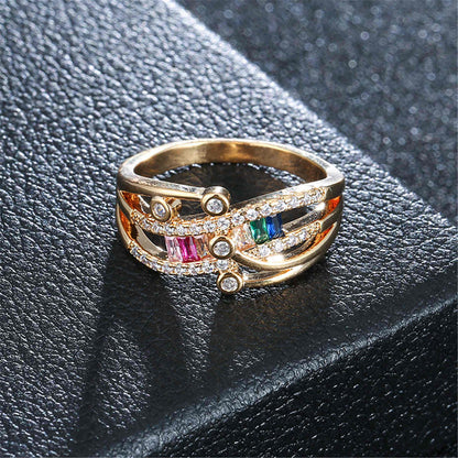 Cubic Zirconia & Rainbow Crystal Rattan Ring-19