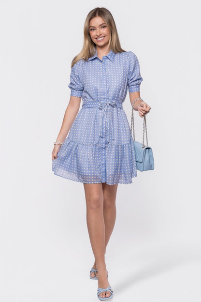 Elisa Dress 36" (White/Blue)