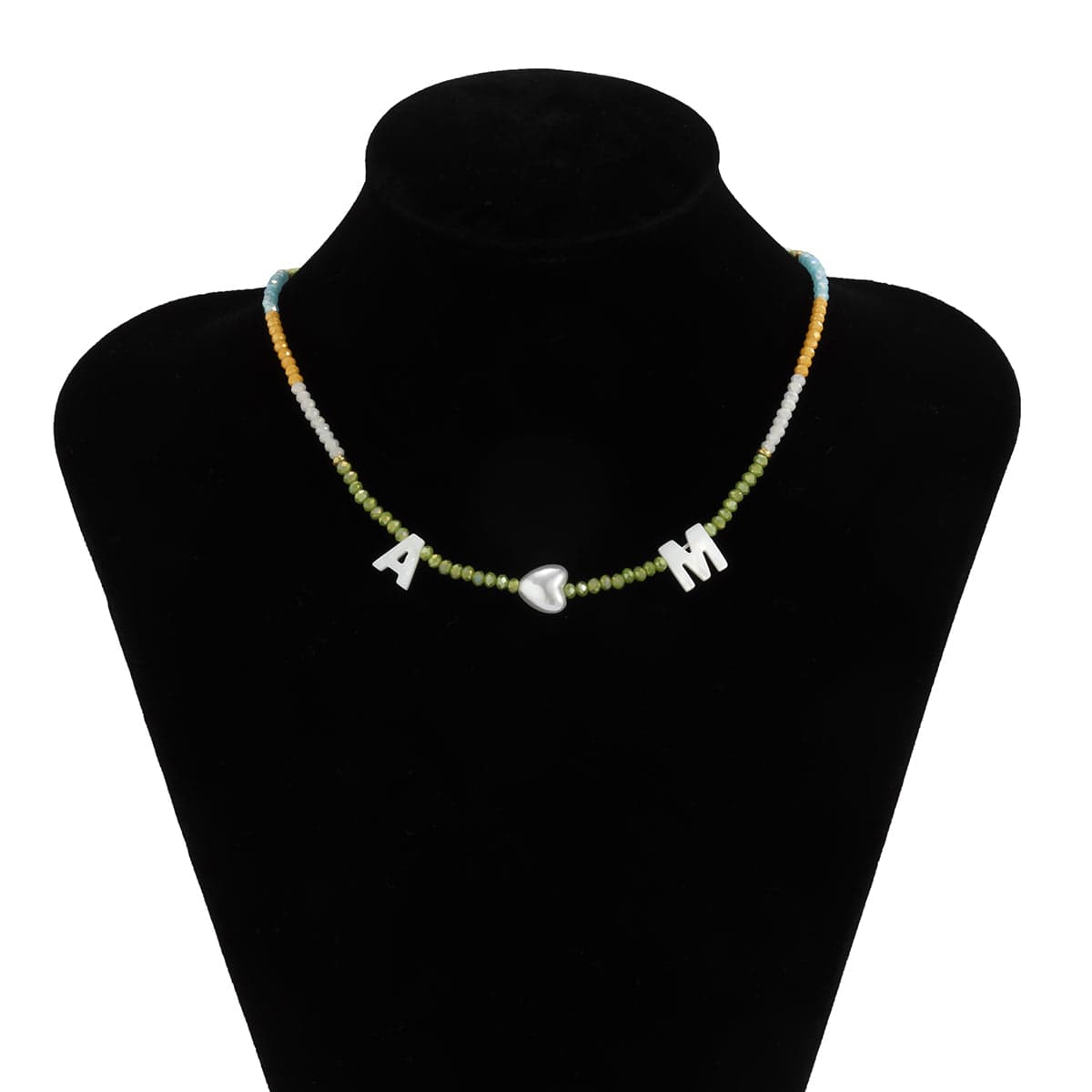 Green & Yellow Acrylic Pearl Goldtone 'M Loves A' Necklace