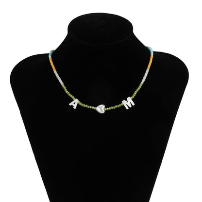 Green & Yellow Acrylic Pearl Goldtone 'M Loves A' Necklace