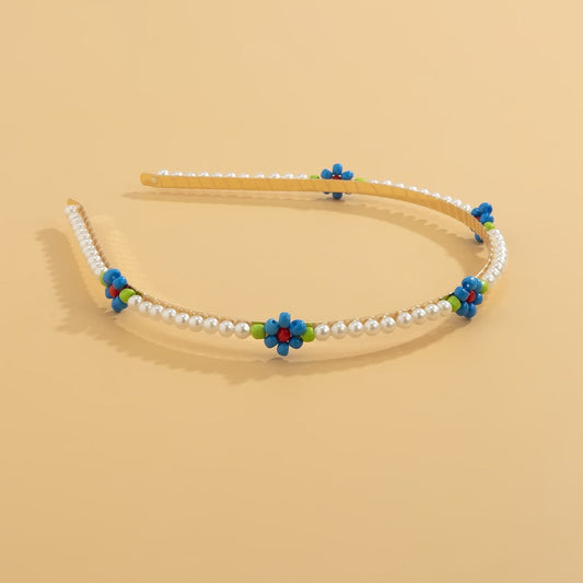 Blue Howlite & Pearl Goldtone Mum Station Headband