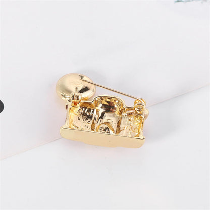 Cubic Zirconia & Goldtone Camera Brooch