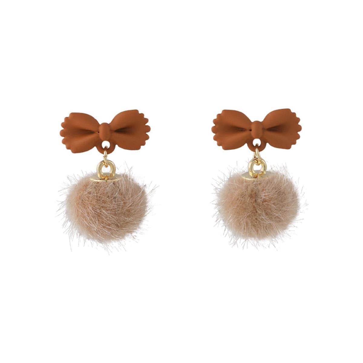 Coffee Enamel & Pompom Goldtone Bow Ball Dangle Earring