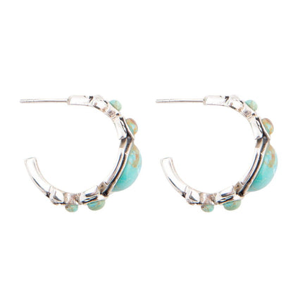 Emile Blue Turquoise Sterling Silver Hoop Earrings