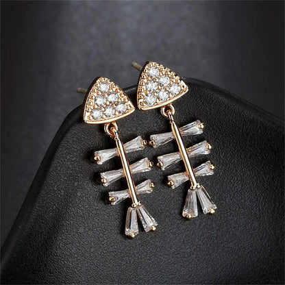 Cubic Zirconia & Crystal Goldtone Fish Bone Drop Earrings