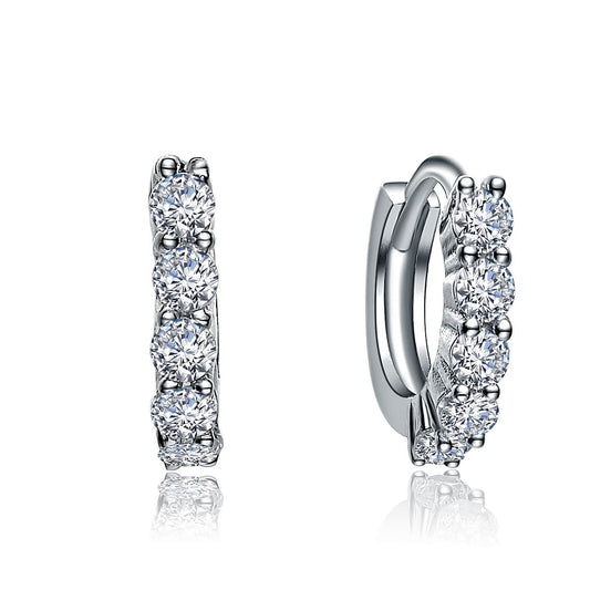 Elegant White Gold Plated Cubic Zirconia Huggie Hoop Earrings