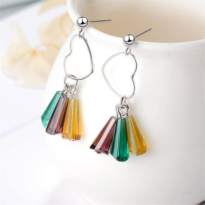 Rainbow Crystal & Silvertone Open Heart Drop Earrings
