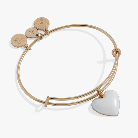 White Enamel Heart Charm Bangle