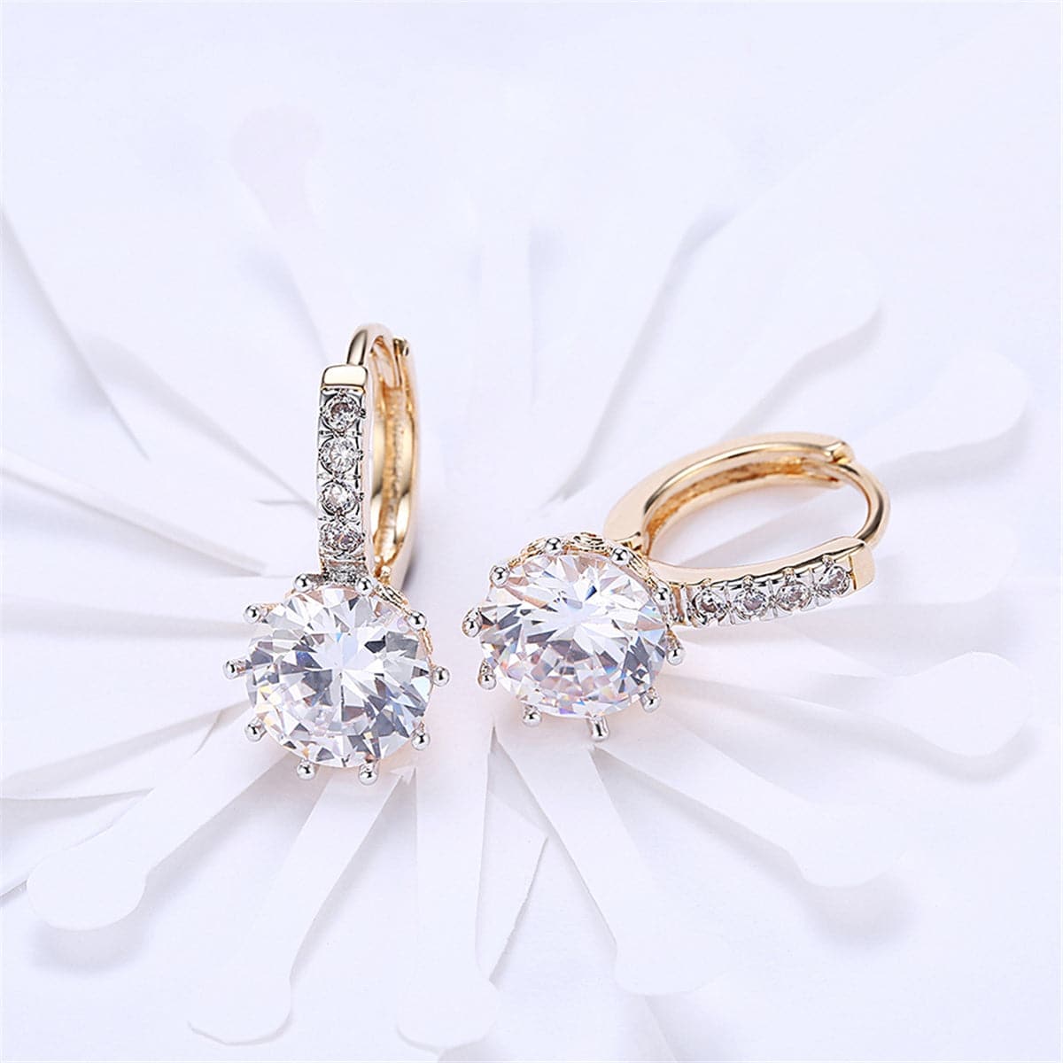 Cubic Zirconia & Goldtone Round-Cut Huggie Earrings