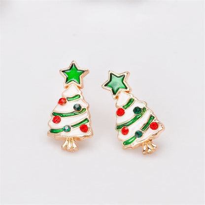 Cubic Zirconia & Enamel Goldtone Star Christmas Tree Stud Earrings