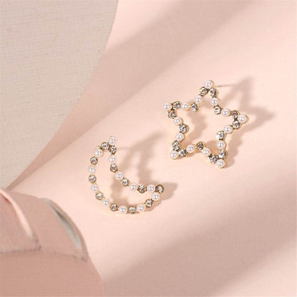 Cubic Zirconia & Pearl Open Celestial Stud Earrings