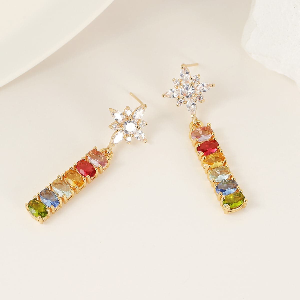 Multi-colored Oval Crystal & Cubic Zirconia Goldtone Star Drop Earrings