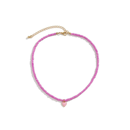 Pink Enamel & Howlite Beaded Heart Necklace