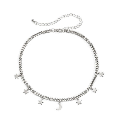 Silvertone Celestial Station Choker Necklace