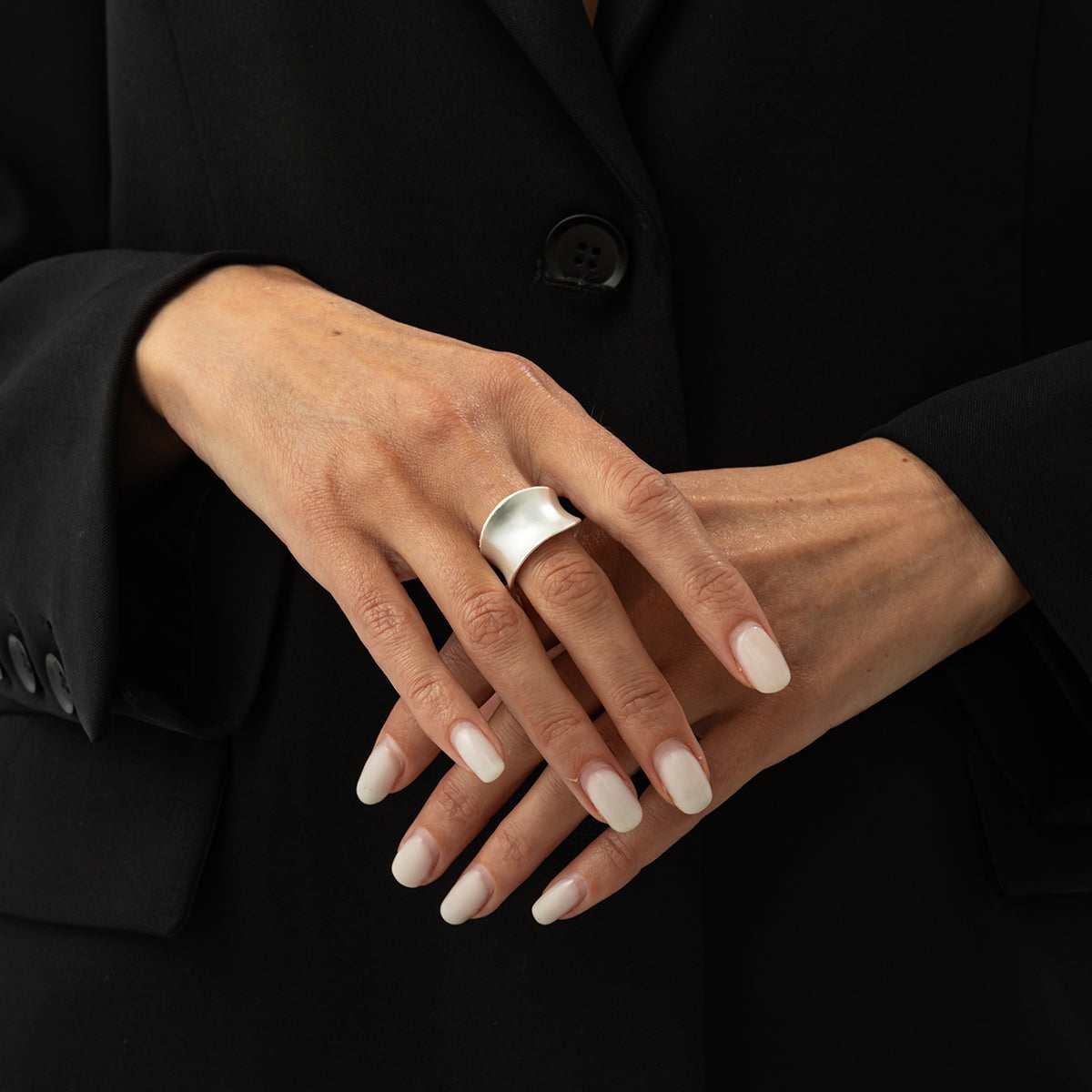Silvertone Textured Curve Open Ring