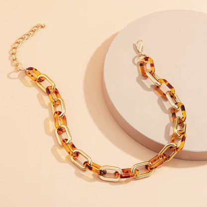 Tan Resin & Goldtone Leopard-Print Choker Necklace