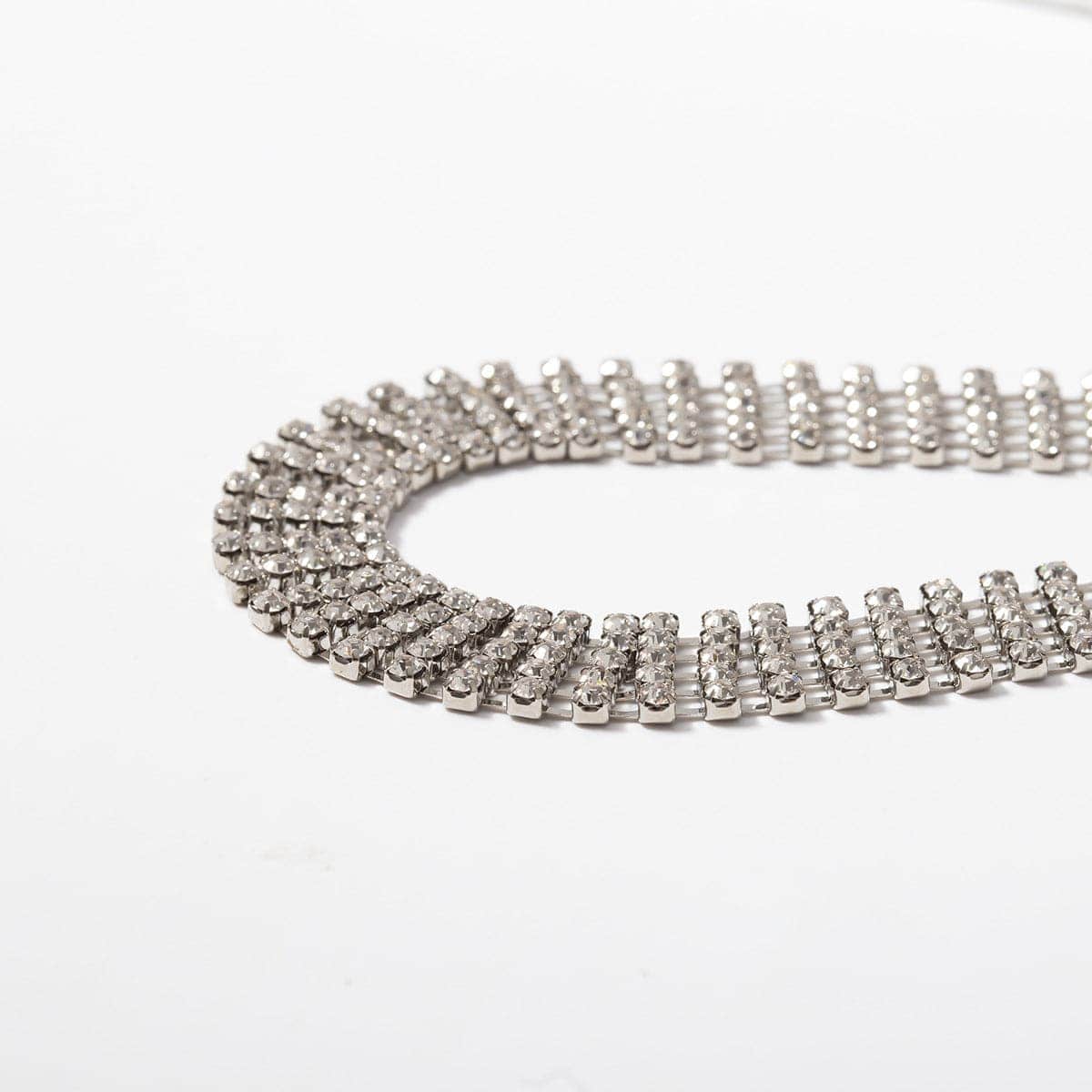 Cubic Zirconia & Silvertone Belt Choker Necklace