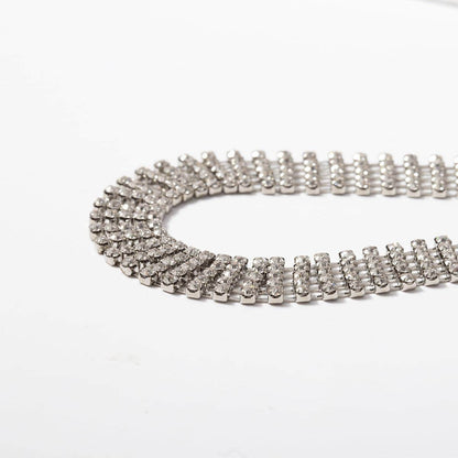 Cubic Zirconia & Silvertone Belt Choker Necklace
