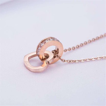 Cubic Zirconia & Rose Goldtone Circle & Heart Pendant Necklace