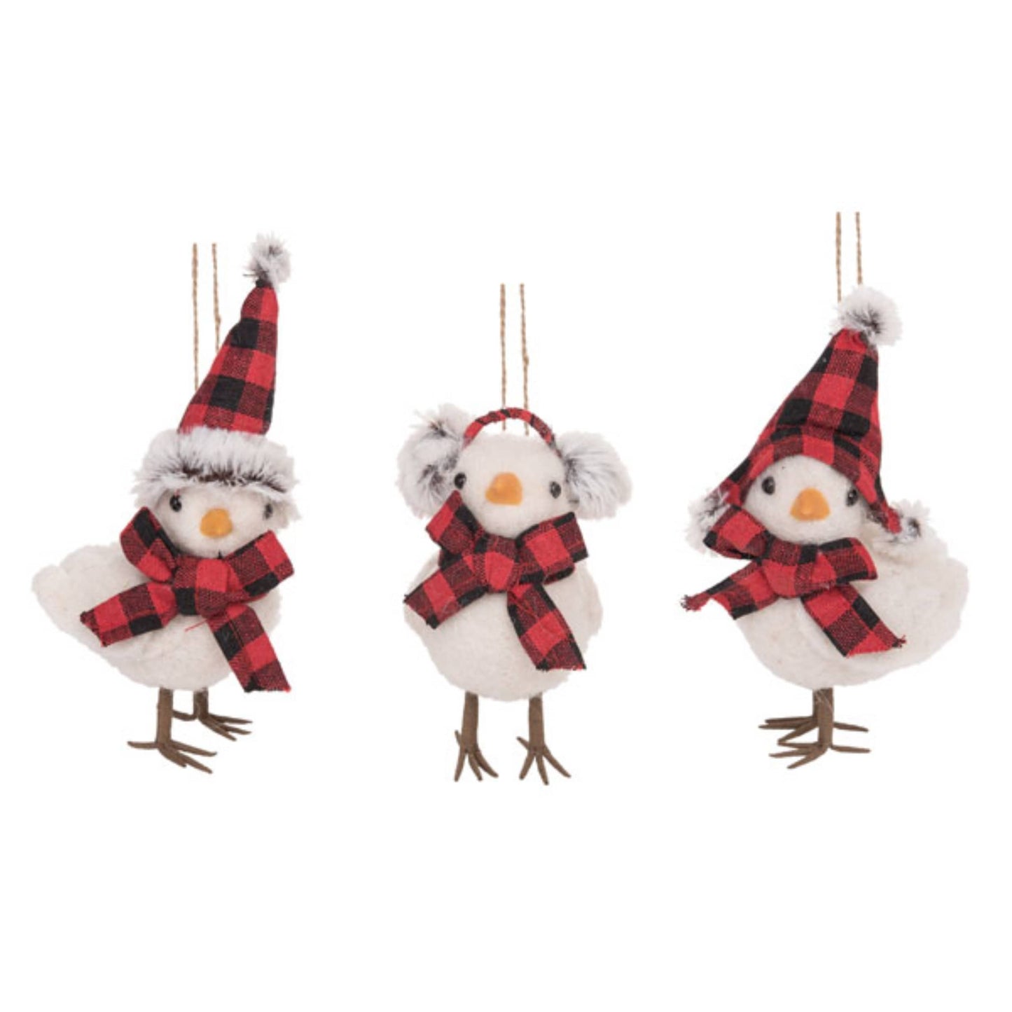 Felt Plaid Chick Ornaments Set of 3 Christmas Tree Decorations Foam Holiday Decor