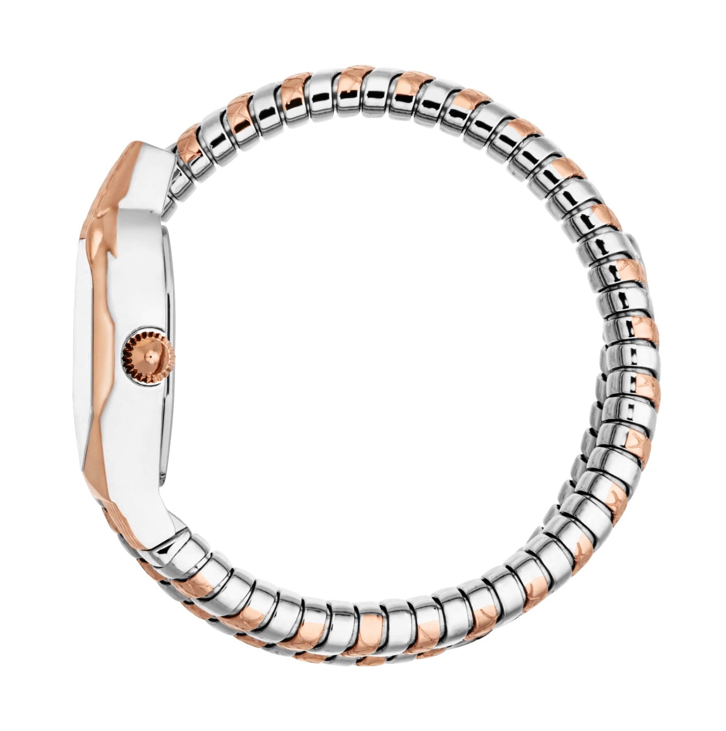 Just CAVALLI Women Watch, Two Tone Silver & Rose Gold Color Case, White MOP Dial, Two Tone Silver & Rose Gold Color Metal Bracelet, 2 Hands, 3 Atm