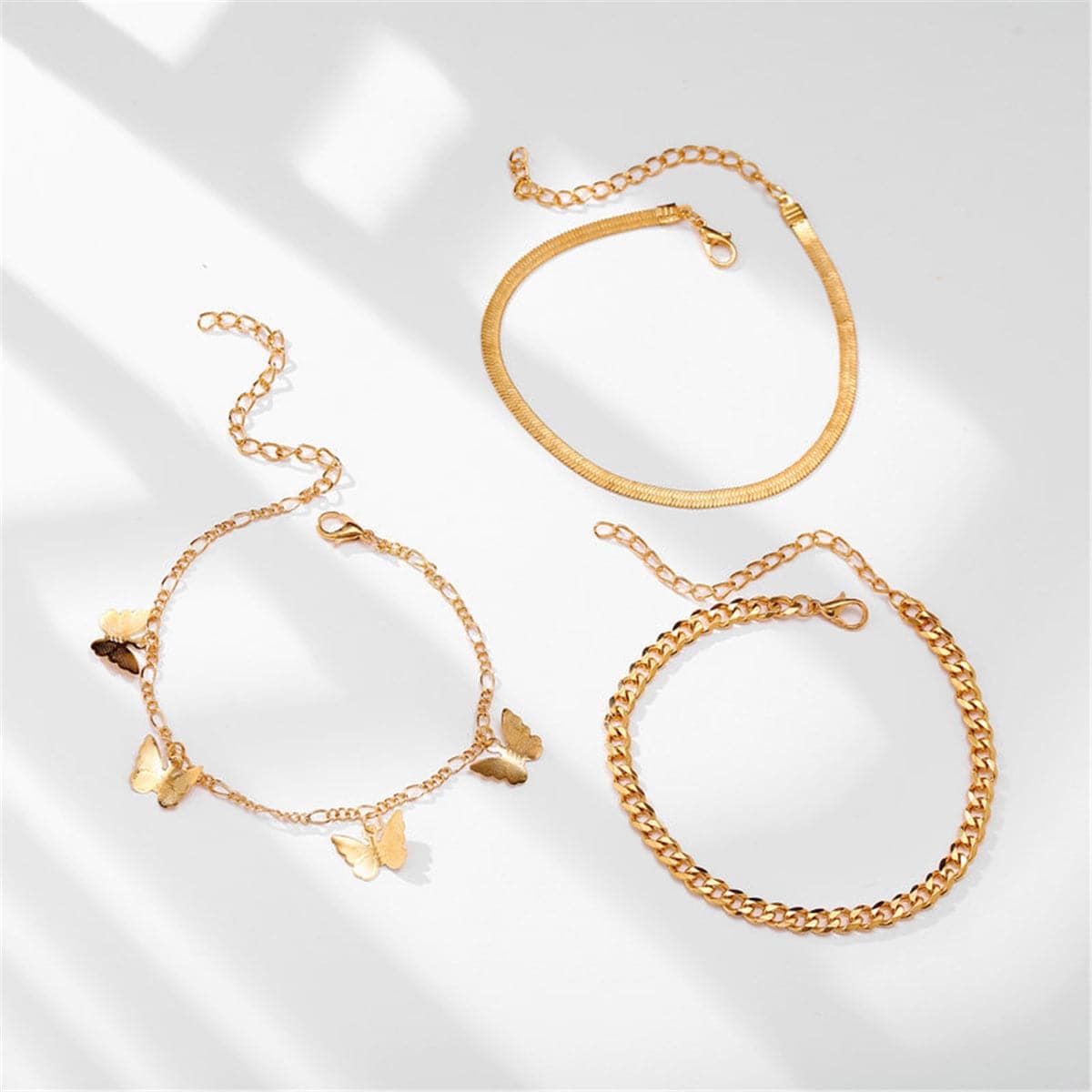 Goldtone Butterfly Charm Anklet Set