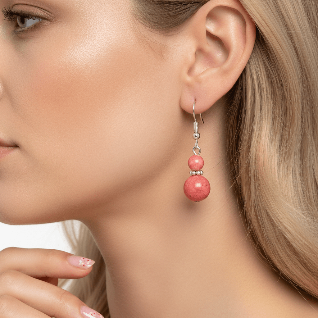 Red Jade & Silvertone ‌Gourd-Shape Hook Earrings