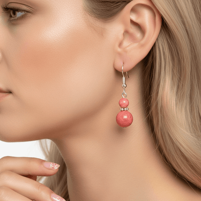 Red Jade & Silvertone ‌Gourd-Shape Hook Earrings