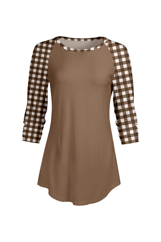 Brown & White Plaid Print-