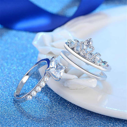 Crystal & Pearl Silvertone Princess-Cut Ring & Band Set-1