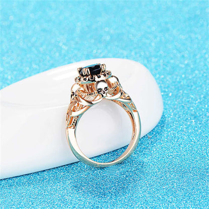 Black Crystal & Cubic Zirconia Goldtone Skull Ring-6