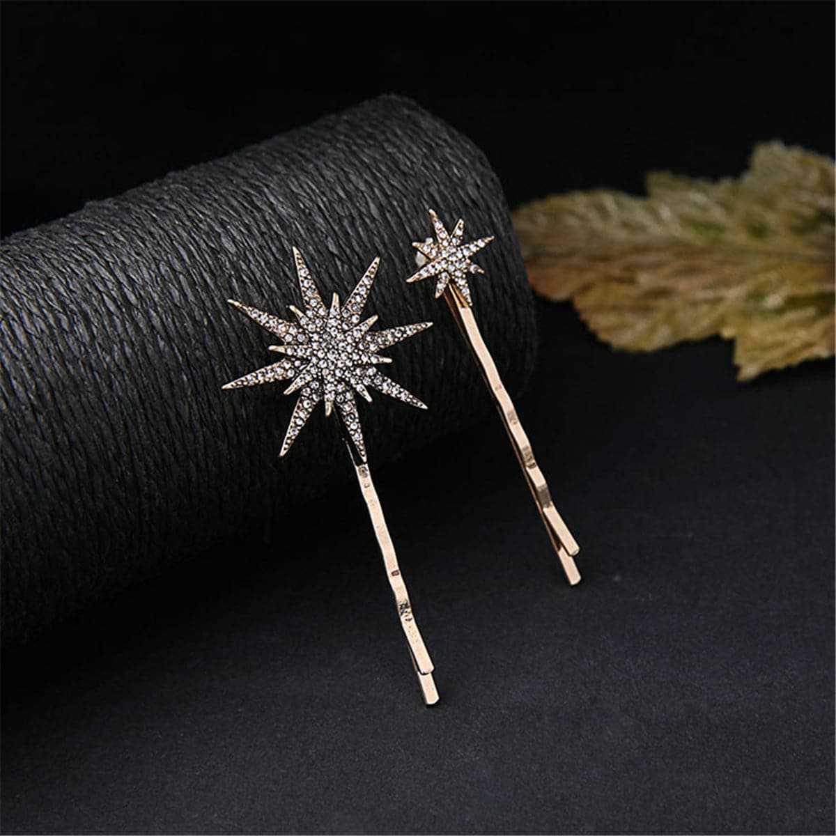 Cubic Zirconia & Goldtone Celestial Hair Clip Set