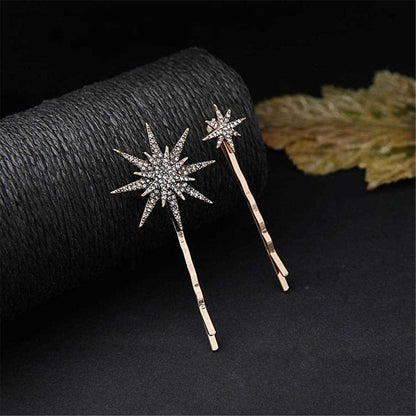 Cubic Zirconia & Goldtone Celestial Hair Clip Set