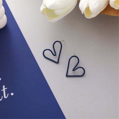 Blue Enamel & Silvertone Open Heart Stud Earrings
