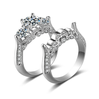 Crystal & Cubic Zirconia Silvertone Botanical Ring Set-1