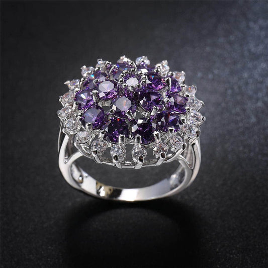 Purple Crystal & Cubic Zirconia Sunflower Ring