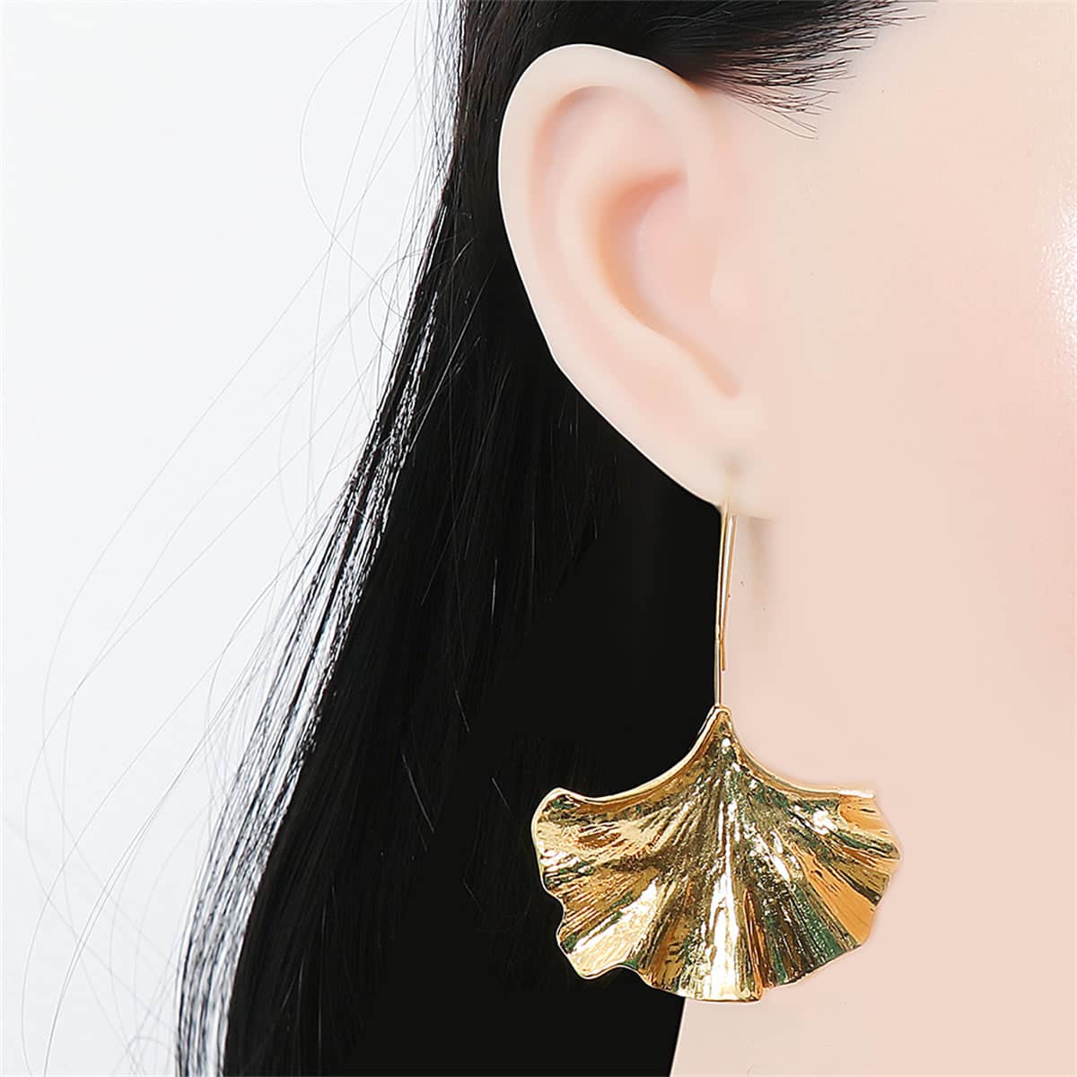 Goldtone Lotus Leaf Drop Earrings