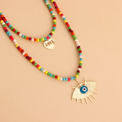Multicolor Howlite & Acrylic Goldtone Heart Eye Layered Pendant Necklace