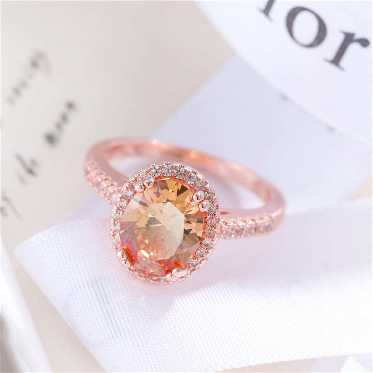 Champagne Crystal & Cubic Zirconia Oval Channel Ring